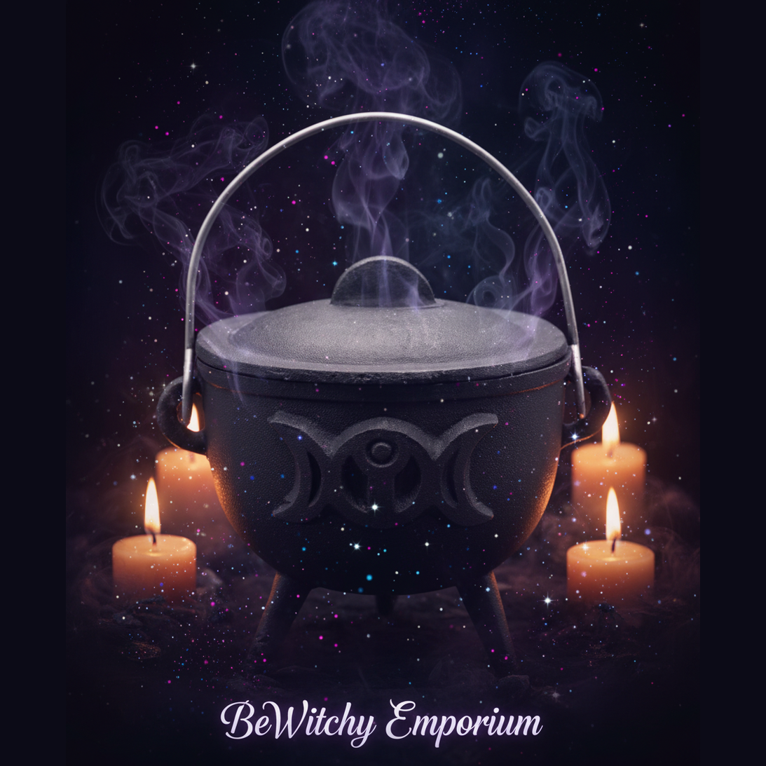 Exact triple moon cauldron with mystical atmosphere