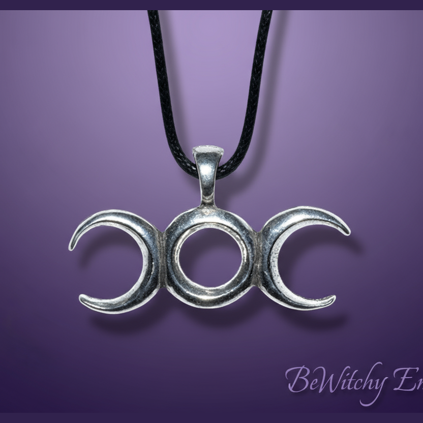 Exact triple moon goddess pendant with clean professional styling and BeWitchy Emporium watermark