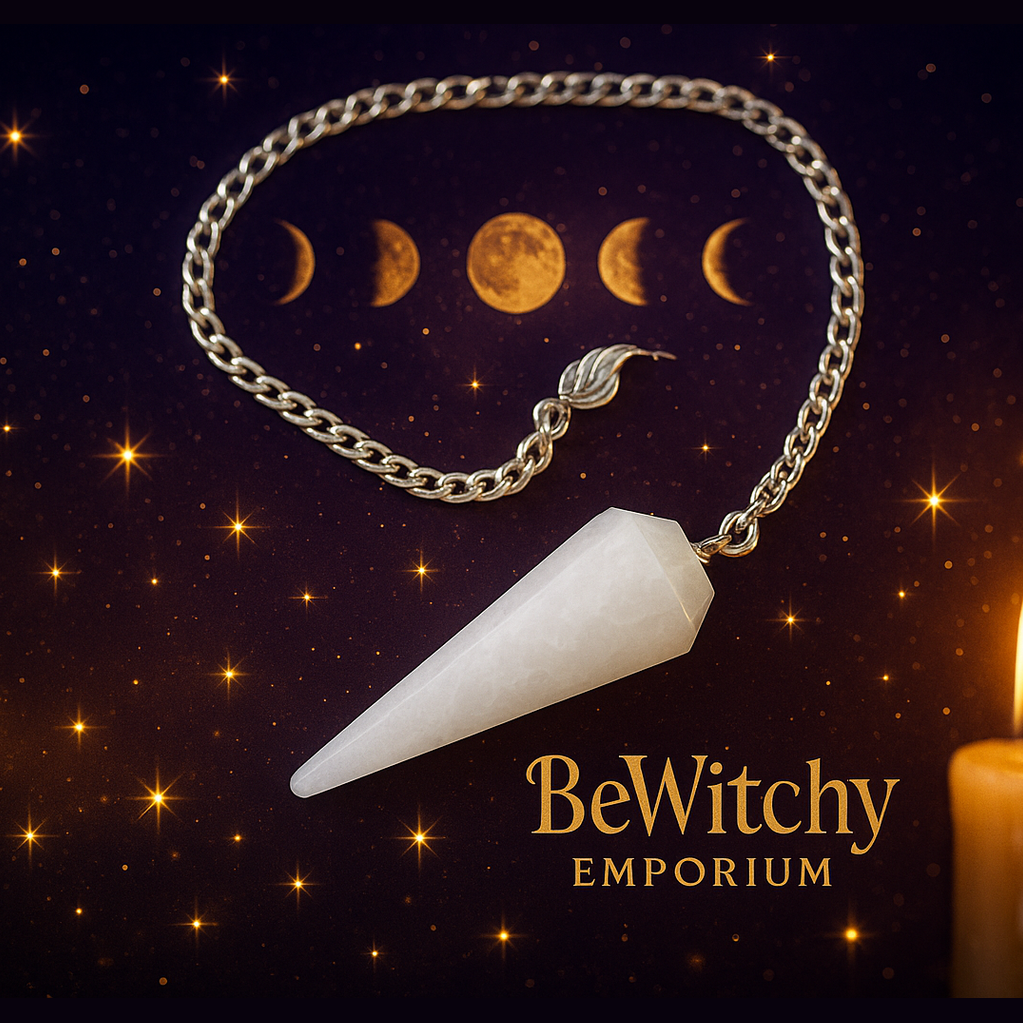 Exact white crystal pendulum with professional mystical divination atmosphere