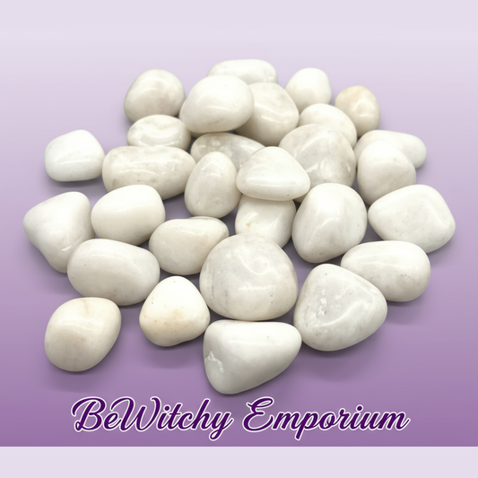 Exact white howlite tumbled stone collection with clean professional styling and BeWitchy Emporium watermark