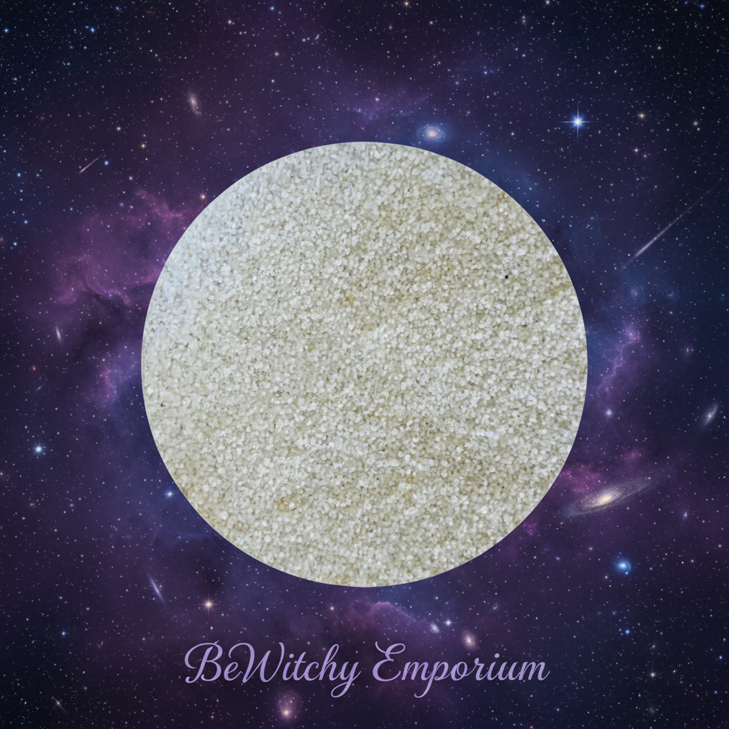 Exact white sand with cosmic mystical styling and BeWitchy Emporium watermark