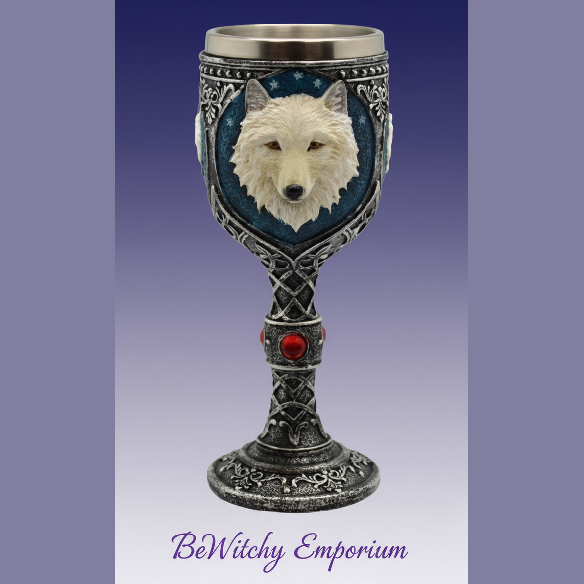 Exact white wolf goblet with clean professional styling and BeWitchy Emporium watermark