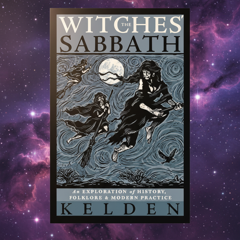 Exact Witches' Sabbath book with cosmic mystical styling and BeWitchy Emporium watermark