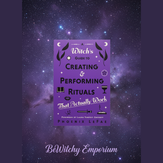 Exact Witch's Guide to Rituals book with cosmic mystical styling and BeWitchy Emporium watermark