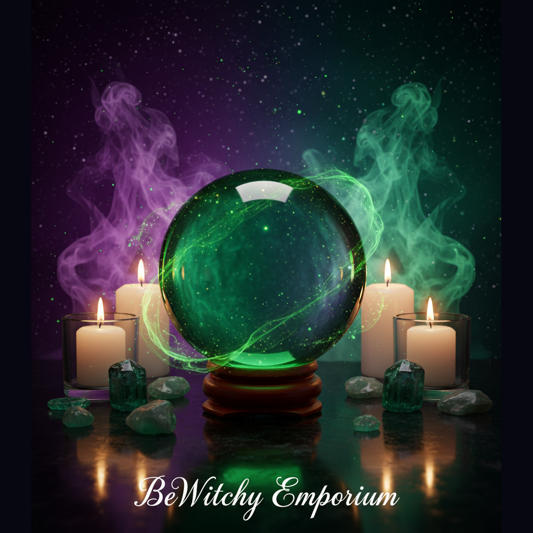 Green Crystal Ball - Mystical Altar Style