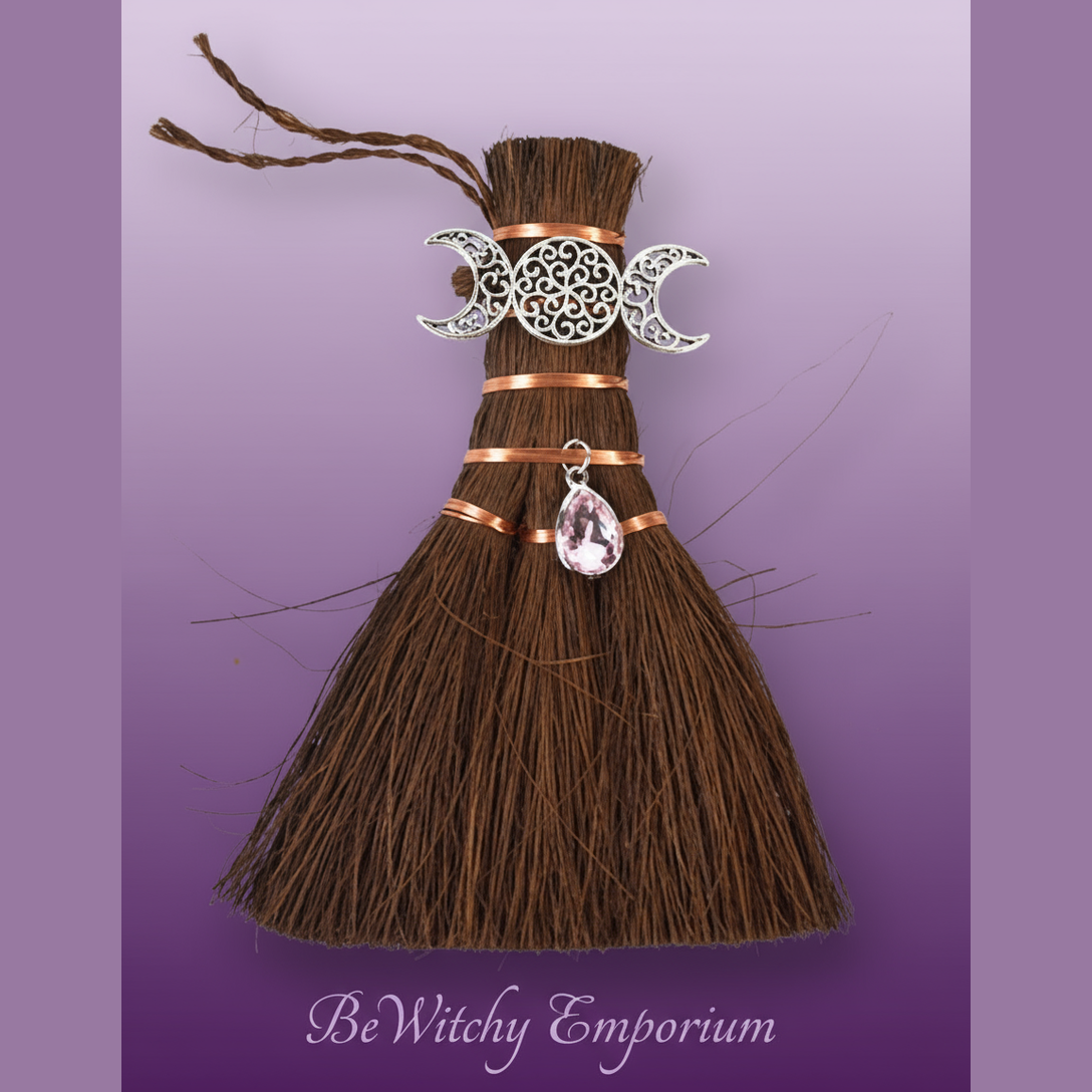 Moon Ritual Broom with Crystal - Professional Style
