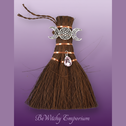 Moon Ritual Broom with Crystal - Professional Style