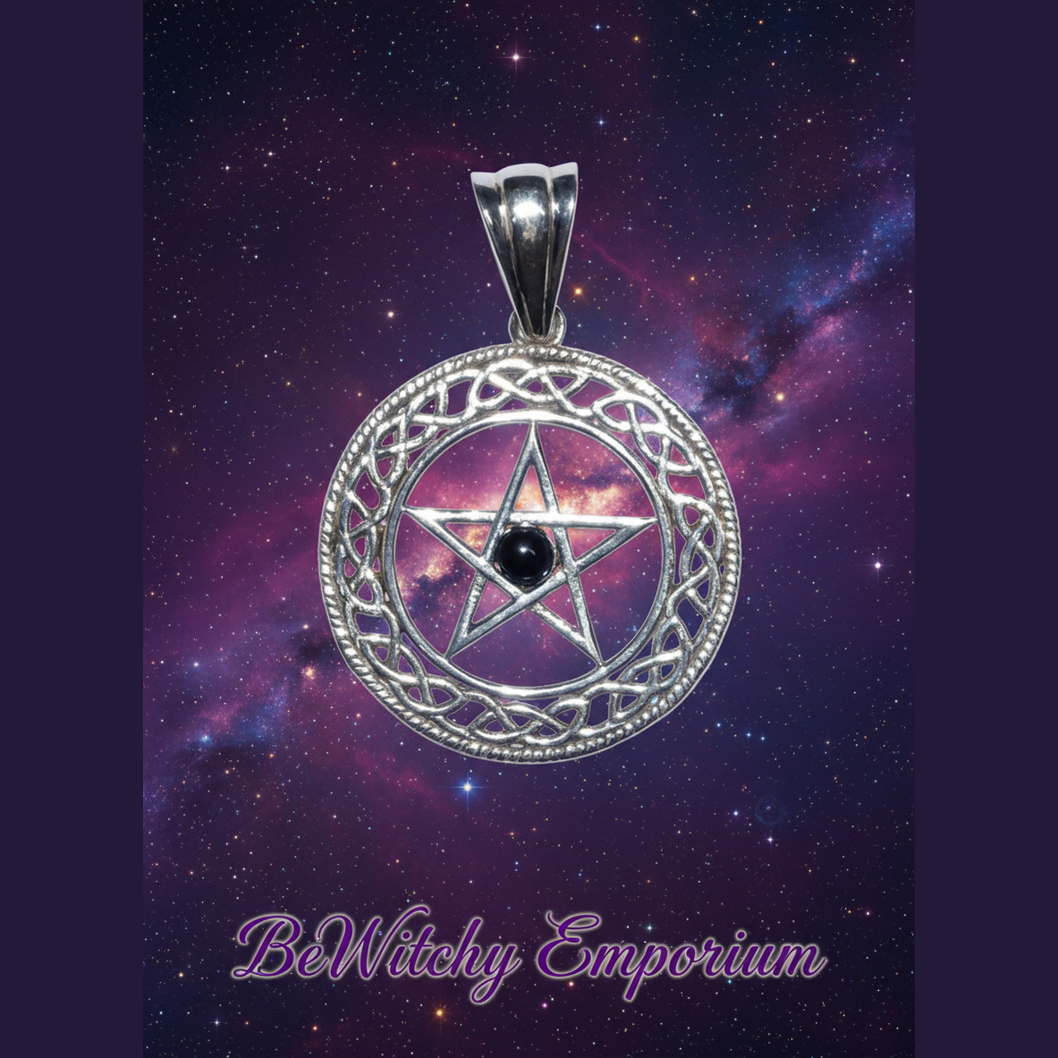 Pentacle Pendant with Black Stone - Mystical Starry Night