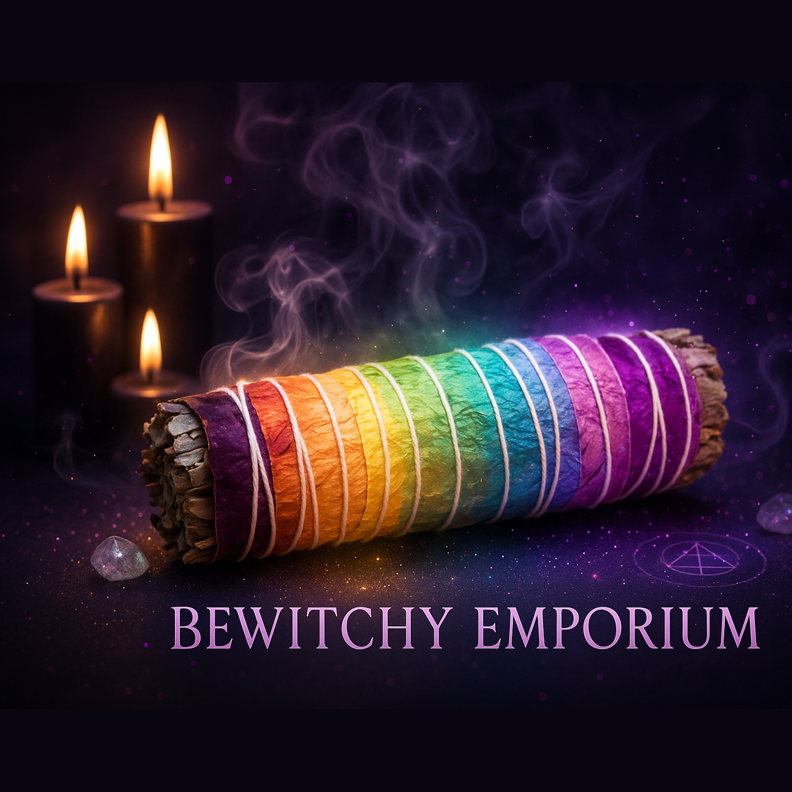 Premium mystical sage bundle with candles, smoke and glitter