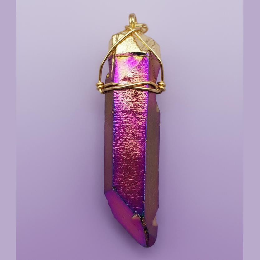Purple Titanium Aura Quartz Pendant - Clean Professional