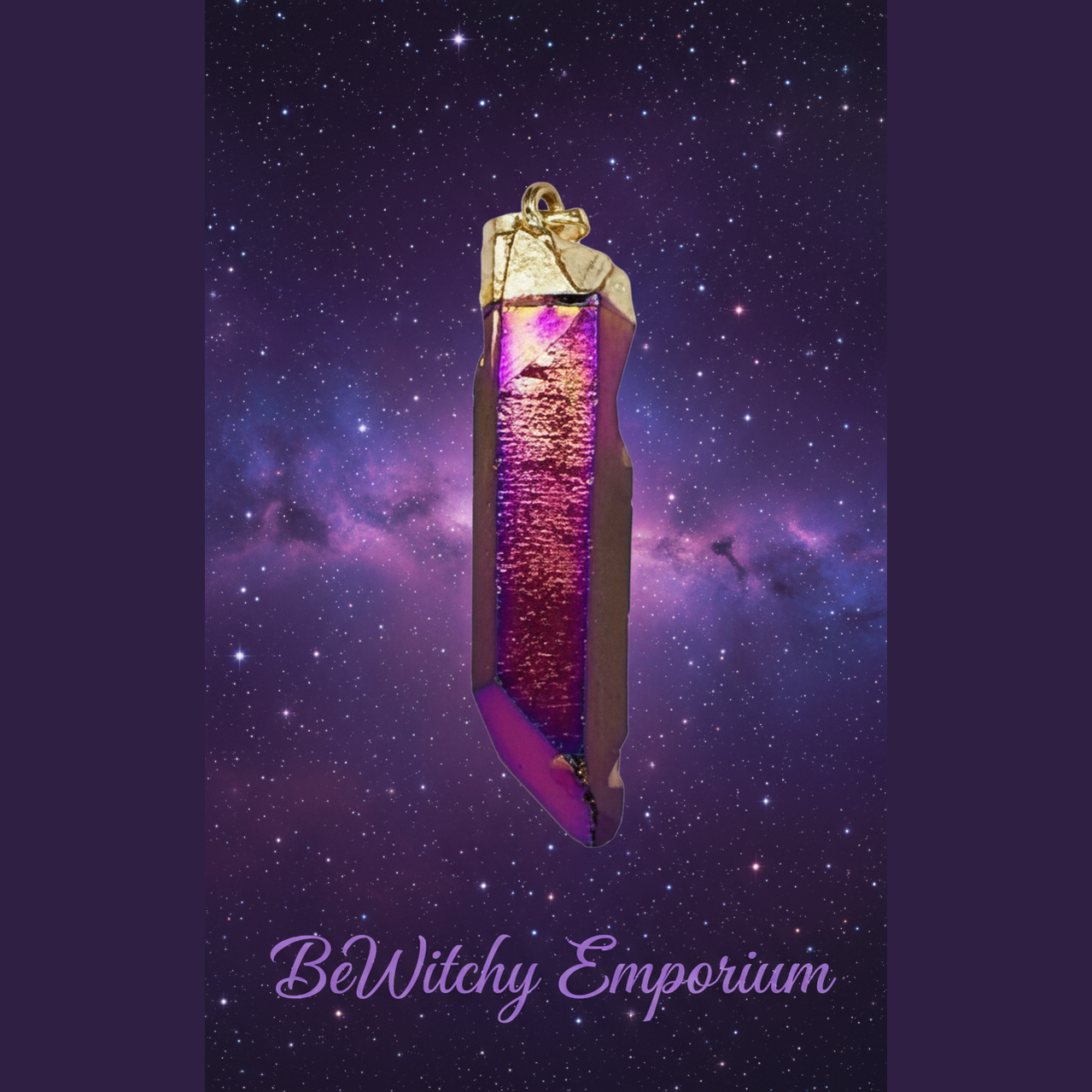 Purple Titanium Aura Quartz Pendant - Mystical Starry Night