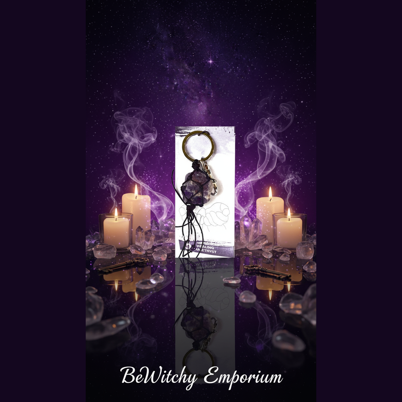 Raw Amethyst Healing Keychain - Mystical Altar Style