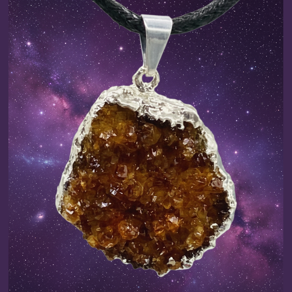 Raw Citrine Druzy Pendant - Mystical Starry Night