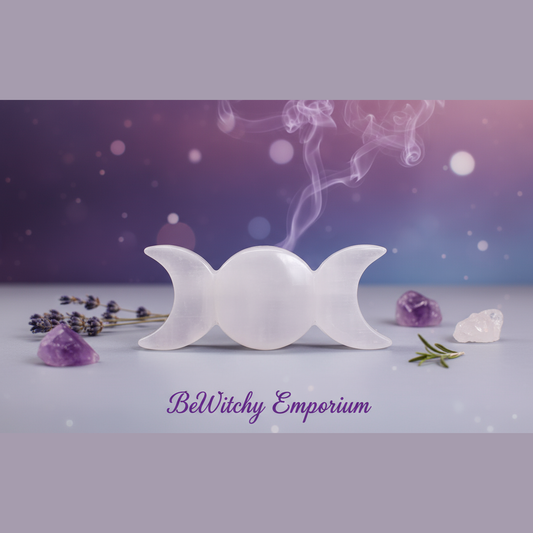 Selenite Triple Moon - Mystical Background