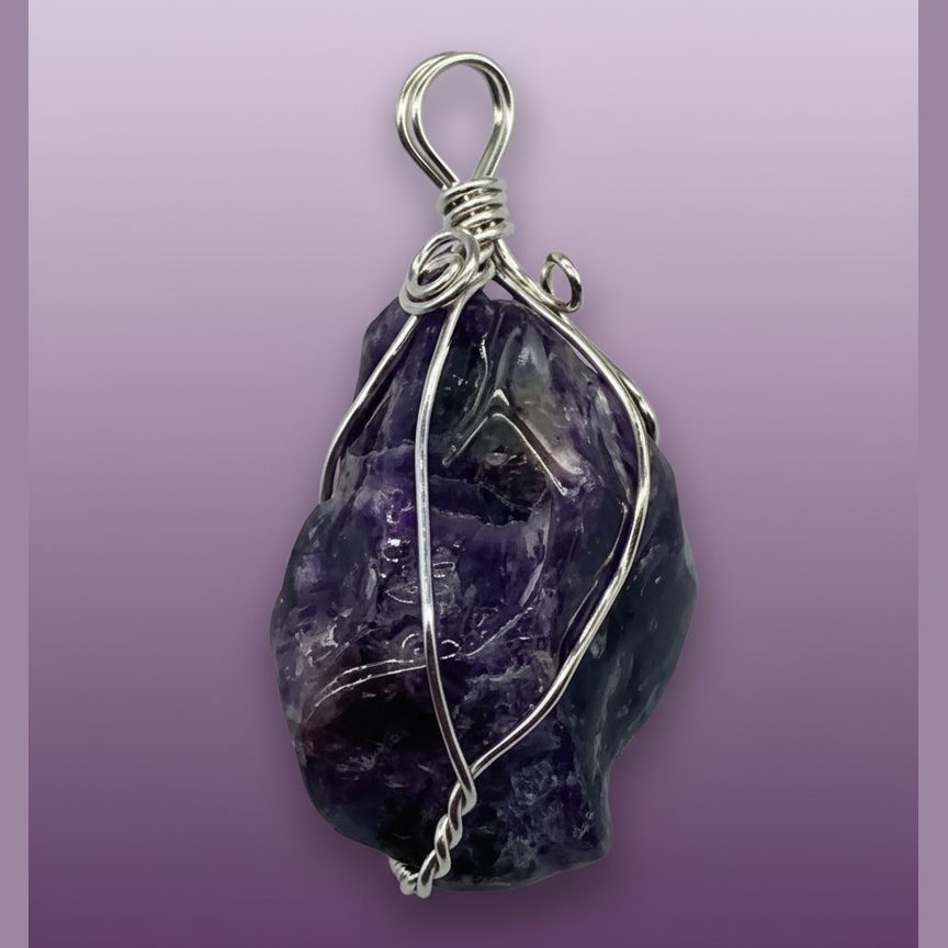 Wire-Wrapped Amethyst Pendant - Clean Professional